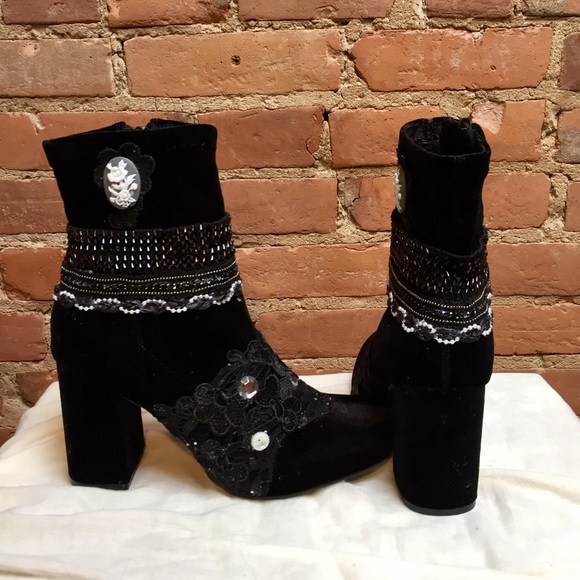 “Midnight Marie” Hand Embellished Velvet Booties - Picture 6 of 8